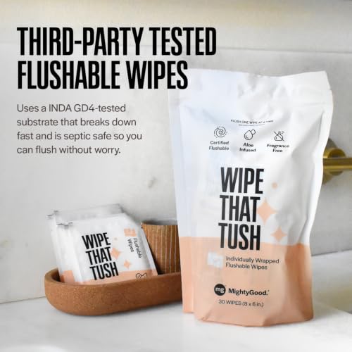 MightyGood Flushable Wipes - 120 Individually Wrapped Travel Wipes