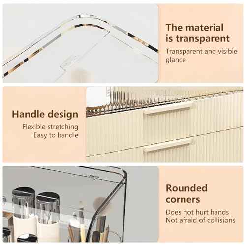 DASITON Cream Cover Dustproof Three layers Storage Box,Makeup Brush Holder,Large Capacity Desktop Storage Box with Drawer,for Beauty Products,Perfume,Jewelry,Nail Polish