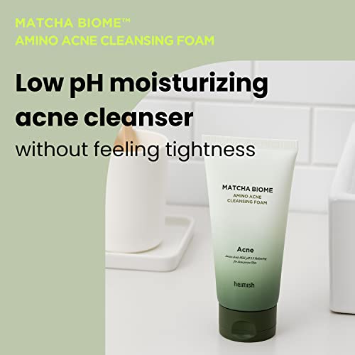 HEIMISH Matcha Biome Amino Acne Cleansing Foam - Deep Cleansing, Hydrating, Calming Facial Cleanser, Gentle Daily Face Wash with Amino Acids, Probiotics, for Oily & Acne-prone Skin, 5.3oz/150g