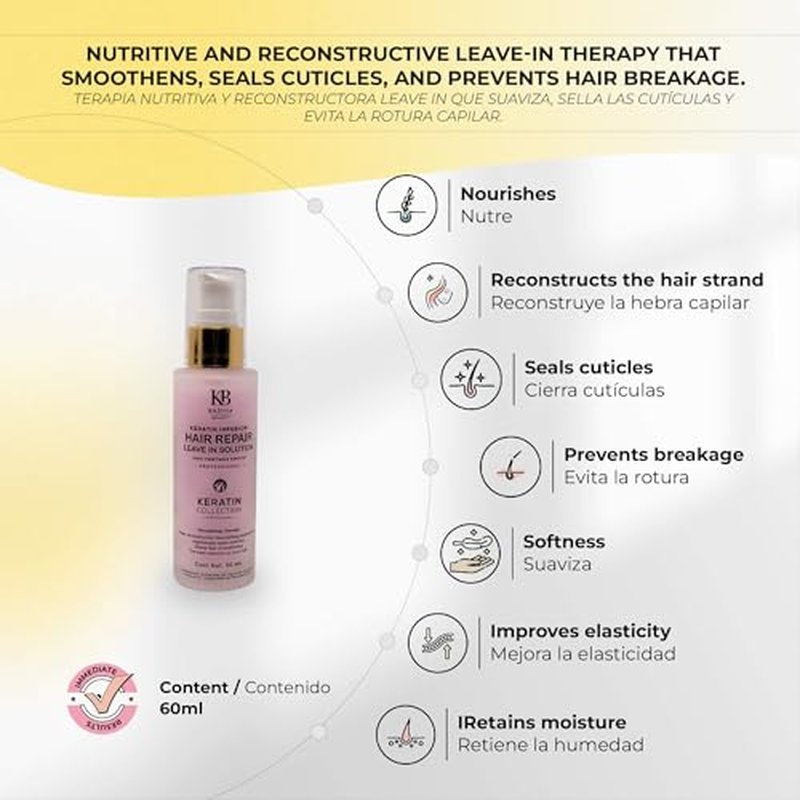 Kashia Beauty Keratin Infusion Leave-In Treatment 2 oz - Anti-Breakage, Split Ends Repair