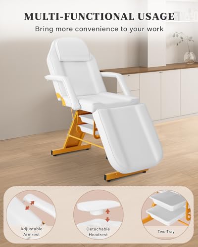 Tattoo Facial Chair Adjustable Backrest Armrests Esthetician Spa Bed