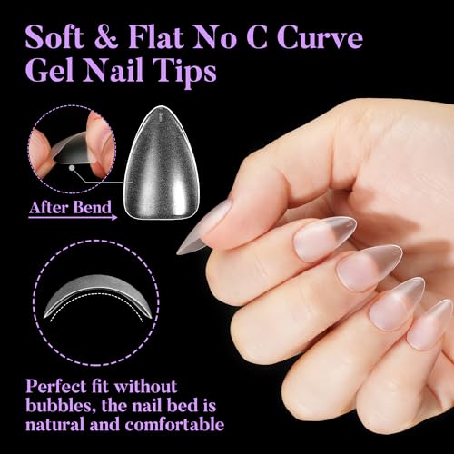 Short Almond Nail Tips 504Pcs, Jofay Fashion Pre-shaped & Etched Acrylic Fake Nails Full Cover Almond Clear Gel Nail Tips Full Matte False Nails Press On Nails for Nail Extensions DIY Salon 19 Sizes