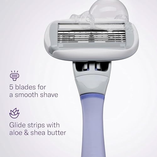 Flamingo Razors for Women, 1 Women's Razor Handle (Lilac), 13 Razor Five-Blade Refills, and 1 Shower Holder