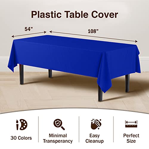 Exquisite 6-Pack Premium Plastic Tablecloth 54in. x 108in. Rectangle Plastic Table Cover - Blue