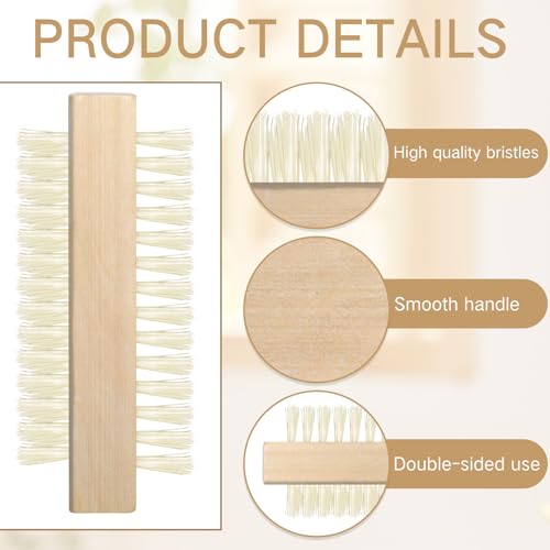 Patelai 48 Pack Wooden Nail Brush Bulk Two-sided Hand Fingernail Brush Non-slip Wood Heavy Duty Stiff Nail Scrubber for Nails and Toes Cleaning, Hand Scrub Brushes for Travel