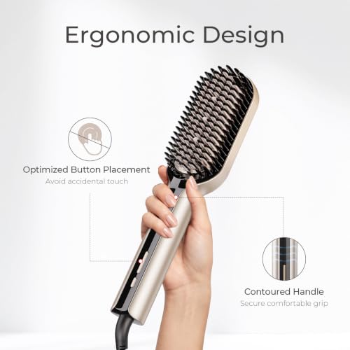 TYMO Ionic Plus Hair Straightener Brush Gold 2.4 Inch - Fast Smoothing & Shine