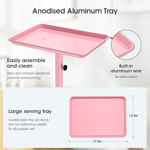 Salon Cart Tray Tattoo Tray for Hair Stylist Salon Trolley Cart with Wheels Rolling Trolley-Pink