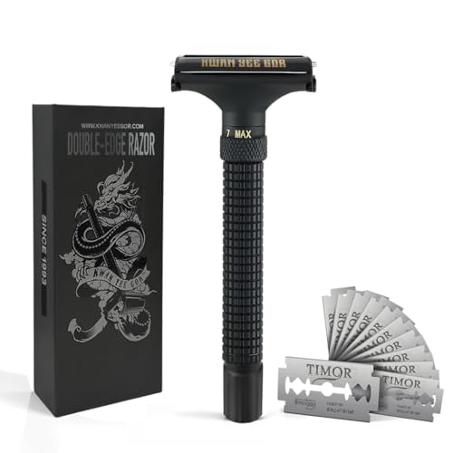 Full Brass Adjustable Safety Razor for Men | Butterfly Open & Long Handle | with 10 German Solingen Blades