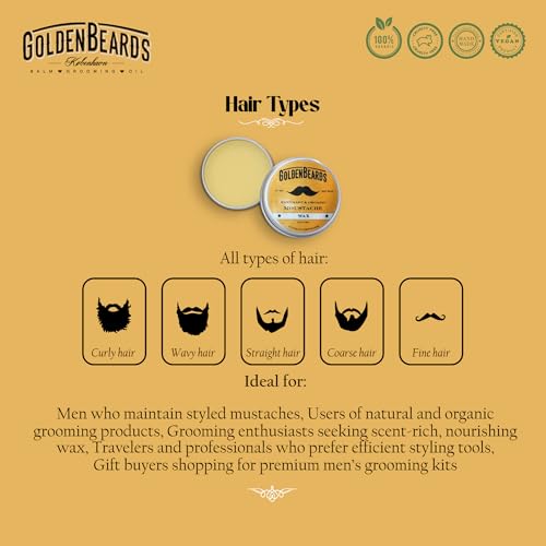 Golden Beards Mustache Wax ? Organic & Natural Medium Hold Styling Wax for Men, Nourishing Beeswax & Oils, Handmade in Denmark ? 15ml (0.5oz)