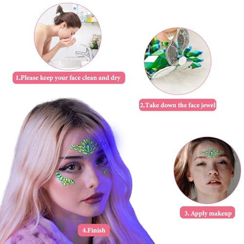 Face Jewels Stick On Rhinestones - 12 Festival Gem Sets