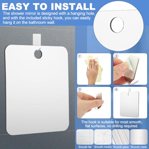 Fogless Shower Mirror with Hook – Shatterproof Acrylic 7.87x9.45in