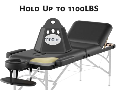 Professional 3-Fold Massage Table 1100LBS Memory Foam Black