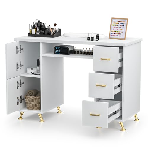 Nail Tech Desk with Storage – White Manicure Table