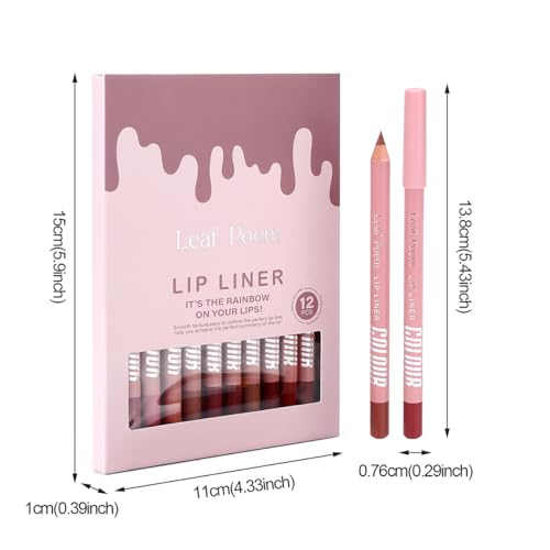 12Pcs Matte Lip Liner Pencil Set,Waterproof Creamy Lip Liner,High Pigmented Non-Stick Cup,Plumping Lip Definer Pencil Lipstick Set,Long-Lasting Smooth and Smudge-proof Natural Lip Pencils Gift