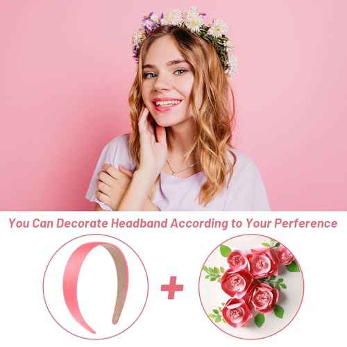 anezus 16 Pcs Satin Headbands Bulk 1 Inch Anti-slip Ribbon Hair Bands Plain Hard Headbands for Women Girls DIY Craft Hair Accessories (Pastel Color)