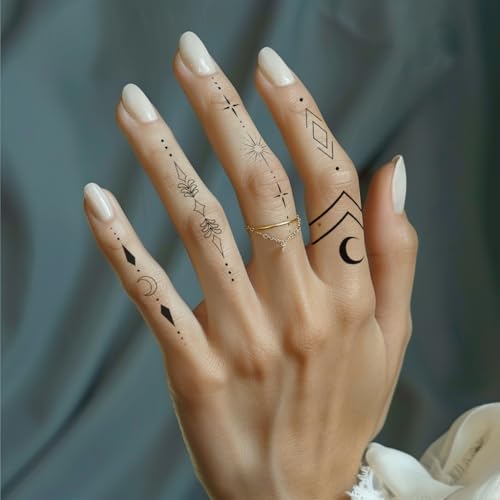 Everjoy Minimalist Temporary Tattoos for Women - 50 Pcs Boho Finger Tattoos