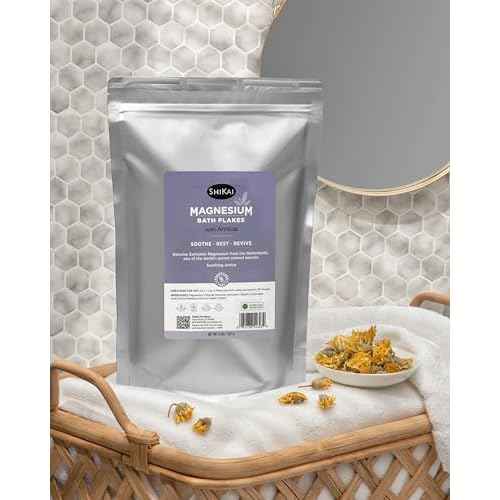 ShiKai Magnesium Bath Flakes with Arnica (32 oz) | Bath Salt Soak for Muscle Relief | Fragrance Free