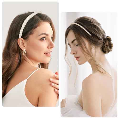 LYroo Headbands for Women Girls Non Slip - 8 Pack Wide Padded Headband Cute Floral Headbands Fashion Pearl Beaded Thin Head Bands Trendy Hair Accessories(White & Pink)