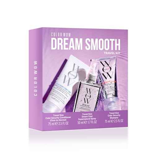 COLOR WOW Dream Smooth Travel Kit – Includes Shampoo, Conditioner and Dream Coat – Get the silky, liquidy, glossy texture of your dreams and defy humidity for days, everywhere you go