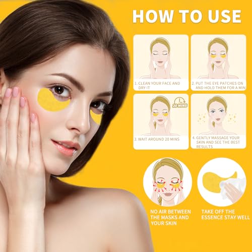 Qyiywim 7.1oz Gold Under Eye Patches for Dark Circles & Puffiness - Luxurious 24K Eye Masks for Men & Women