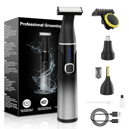 Body Hair Trimmer for Men, Waterproof Pubic, Groin, Body, Face, Nose Shaver, Painless USB Rechargeable Mens Electric Grooming Kit with Adjustable Guide Comb