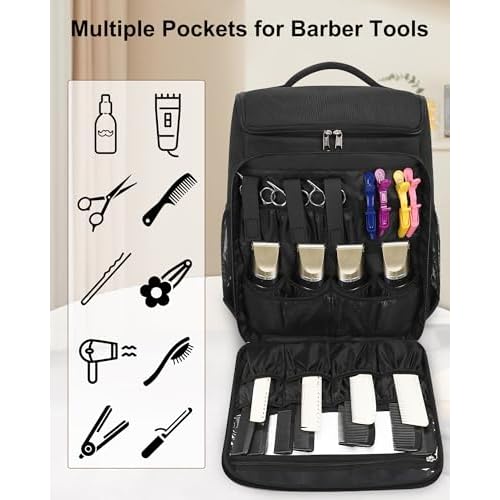 Relavel Barber Bag, Hair Tools Travel Bag, Barber Cases for Clippers and Supplies, Hairstylist Backpack Hairdresser Cosmetology Case for Hair Cutting Tools, Hair Salon Hairdresser Must Haves, Black