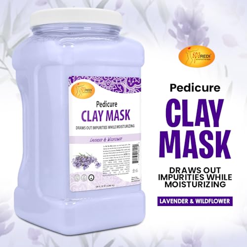 SPA REDI - Clay Mask, Lavender and Wildflower, 128 Oz - Pedicure and Body Deep Cleansing, Skin Pore Purifying, Detoxifying and Hydrating - Natural Bentonite Clay, Infused with