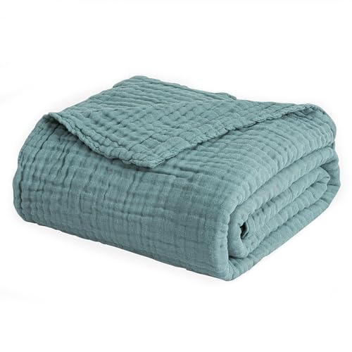 EMME Cotton Blanket Queen Size for Bed Soft Large Muslin Bed Blankets 80"x90" Lightweight Breathable Blanket All Season Gauze Blanket, Teal