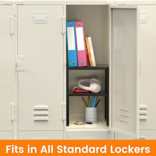 LIDTOP Black Adjustable Metal Locker Shelf Organizer - Stackable Storage for School, Office & Gym Lockers
