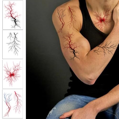 10 Sheets Temporary Tattoos Fake Bloody Wound Lightning Design