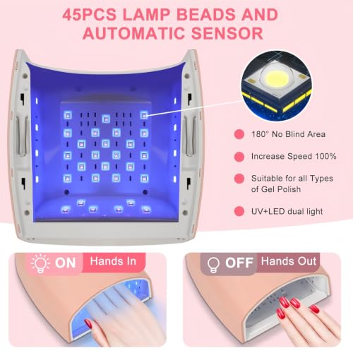 Pink 96W Cordless UV LED Nail Lamp with 4 Timers & Auto Sensor - Nailartane