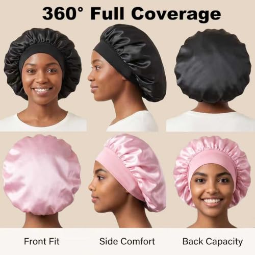 Extra Large Silk Bonnet 4 Pack for Curly Hair - No Slip Design