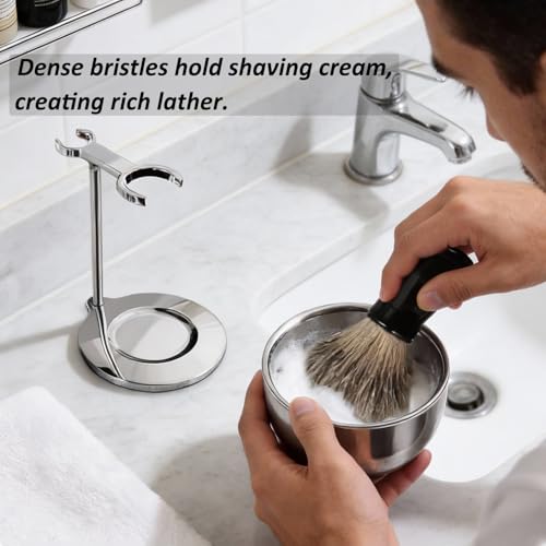 GRUTTI Shaving Brushes Kit For Men, 3 In 1 Shaving Brush Set Includes Shaving Brush, Shaving Bowl, Razor, Shaving Stand