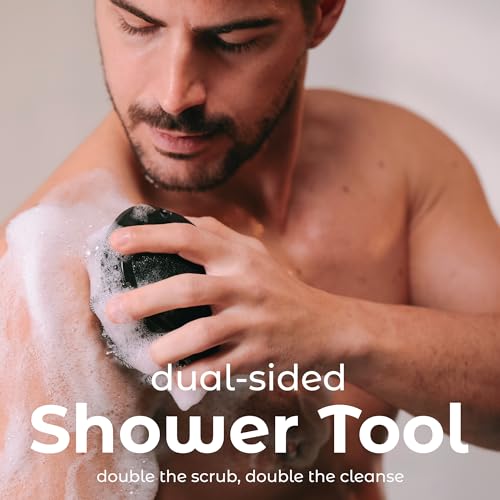 MainBasics 2-in-1 Exfoliating Shower Loofah & Body Scrubber (2 Pack, Black)