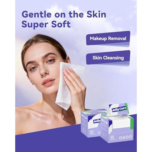 Disposable Face Towels, 10"¡¿12" XL Face Towelette Disposable, Soft Makeup Remover Dry Wipes, Thick Facial Tissue for Women Cleansing, Skin Care, 50 Count (2 Pack)
