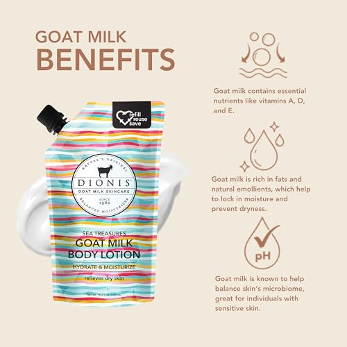 Dionis Sea Treasures Goat Milk Body Lotion Refill Pouch & Skincare Scented Lotion, Sea Treasures 8.5 oz