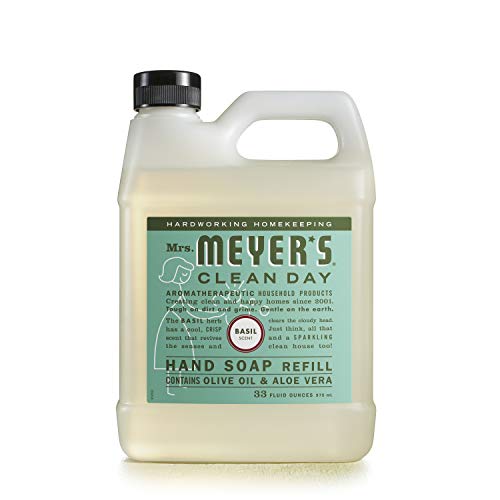 Mrs. Meyer's Basil Liquid Hand Soap Refill 33 Fl Oz Pack of 2 - Uplifting Garden Scent