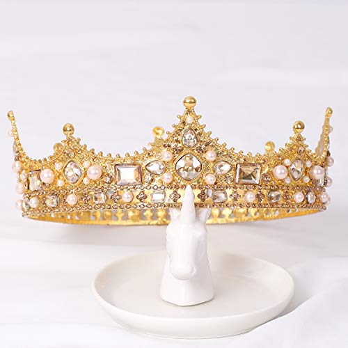 FORSEVEN King Crown for Men - Crystal Pearl Wedding Tiara