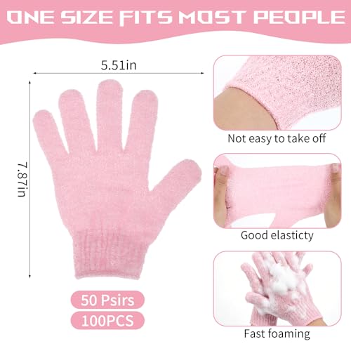 Rainmae Pink Exfoliating Gloves 50 Pairs Bulk Body Scrub Mitts for Shower & Spa