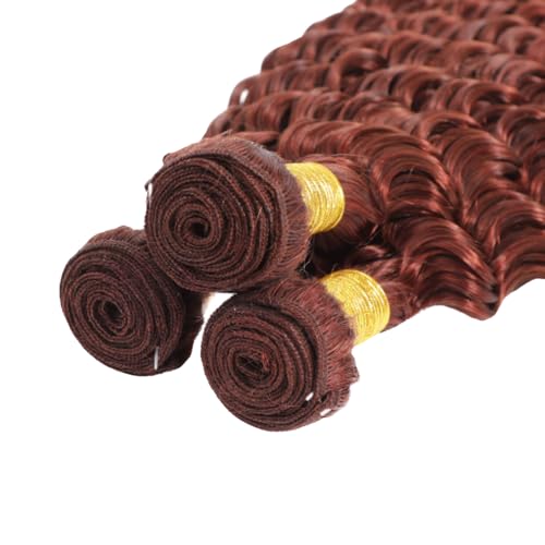 Color 33 Reddish Brown Deep Wave Human Hair Bundles - 12-34 Inch