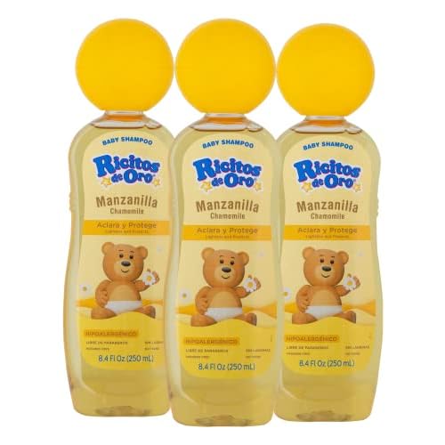 Ricitos de Oro Chamomile 3-Pack Hair Gel with 4.05 Oz Jars and Baby Shampoo 3 Pack with 8.4 FL Oz Bottles