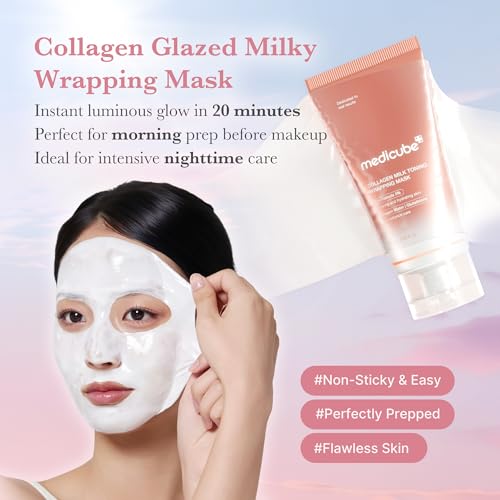 medicube Milky Collagen Double Glow Lock Duo: Collagen Glazed Milky Wrapping Mask and Booster Serum | 130DaCollagen, Niacinamide, Glutathione for Plumped, Radiant Glass Skin, Valentines Day Gifts