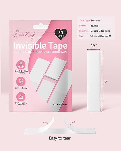BearKig Double-Sided Fabric Tape - 50 Strips for Clothing