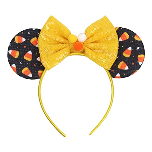 Christmas Halloween Mouse Ears Bow Headband Hair Accessory for Women Girls, Glitter Sequin Headband Cat Ear Hair Bands (Black/Yellow)