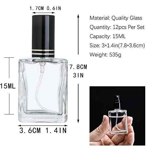 YU FENG 12pcs Clear Refillable Perfume Bottle 15ml Portable Square Empty Glass Perfume Atomizer Bottle For Travel