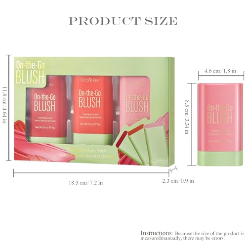 3-in-1 Blush Stick Set - Pink, Red & Coral for Cheeks, Lips & Eyes