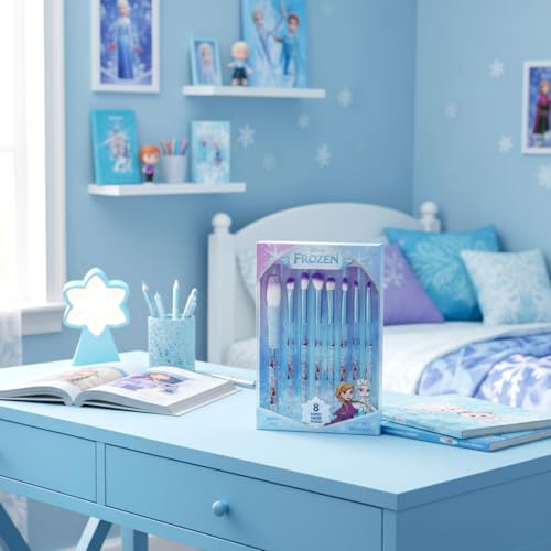 Townley Girl Disney Frozen 8-Piece Kids Makeup Brush Set for Dress-Up Play