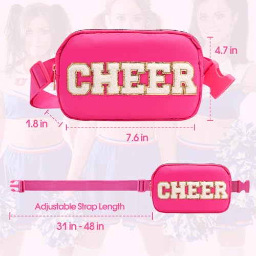 PainZieteg Pink Cheer Fanny Pack for Girls - Chenille Letter Nylon Belt Bag