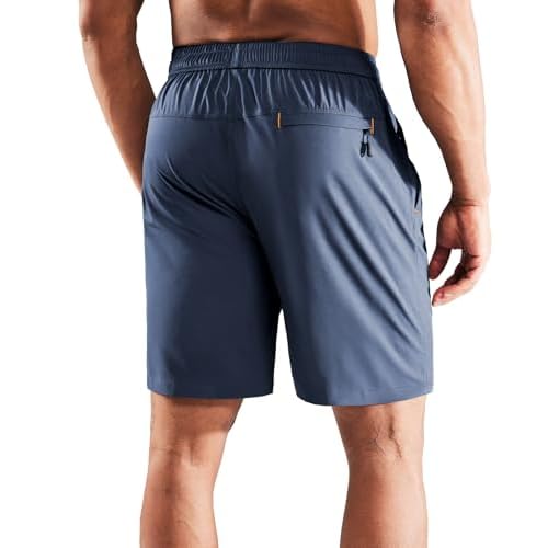 MIER Men's Quick Dry Running Shorts with Zipper Pocket Elastic Waist Athletic Workout Exercise Shorts