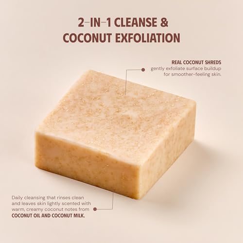 Coconut Shreds Soap Bar (Pack of 5) ? Exfoliating & Moisturizing 2-in-1 Body Soap, Cold Process Handmade Bar with Coconut Milk & Oil, Gentle Daily Cleanser